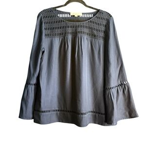 LOFT Navy Embellished 3/4 Sleeve Blouse
